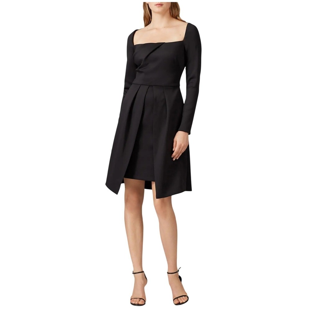 Black Halo Eve SZ 8 the Lovelei Square Neck Long Sleeve Pleated Fit Flare Dress